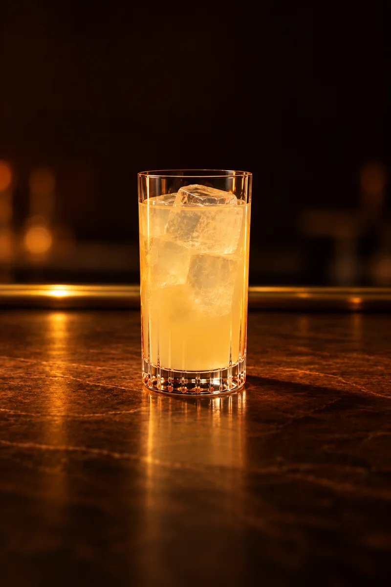 Illustration of Panty Ripper: pale yellow and cloudy, in a tall highball glass.