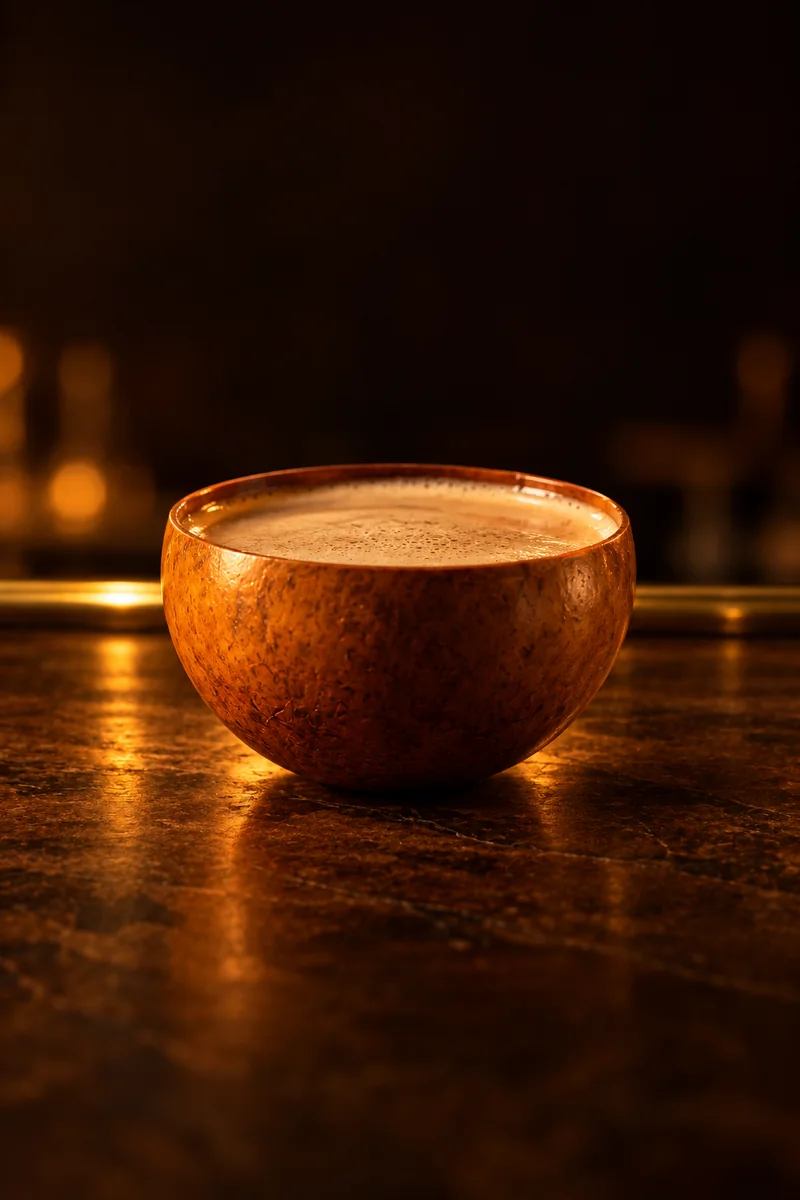 Illustration of Pito: a brewed millet or sorghum beer filling the calabash, in a large rounded calabash gourd bowl.