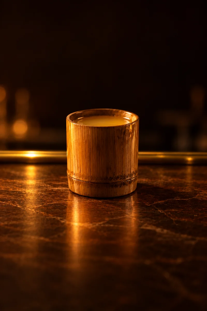 Illustration of Tuak: yellowish, in a bamboo cup.